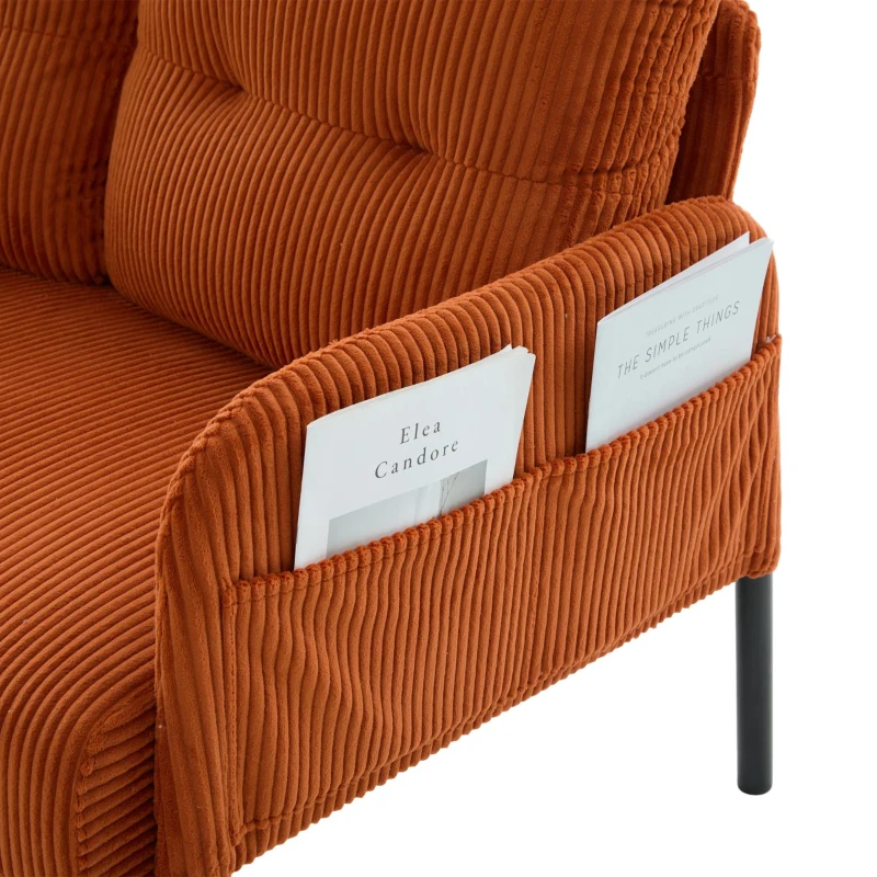Oversized Two-Seater Corduroy Sofa with Ergonomic Curves, Comfortable Loveseat with Dual Side Storage Pockets, 171L x 72W x 80H cm, Orange