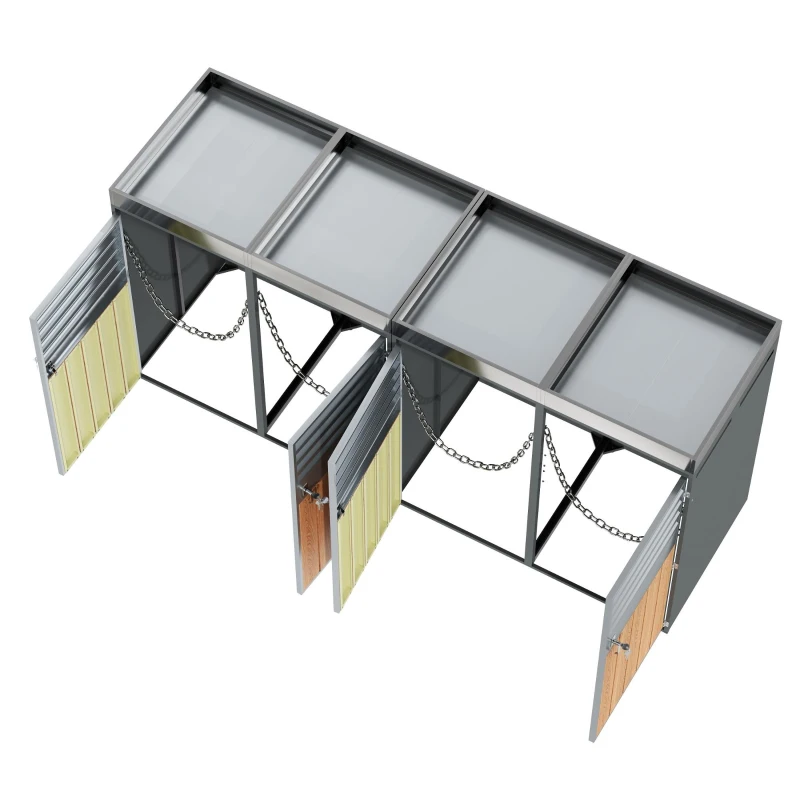 Lockable Bin Storage Unit with Integrated Planter, Lockable Trash Can Shed with Corrosion-Resistant Frame, 264L x 80W x 124.5H cm, Grey+Wood