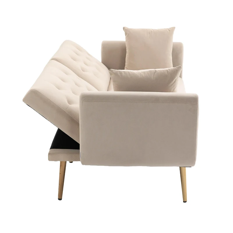 Modern 2-Seater Sofa with 3-Position Adjustable Backrest, Convertible Loveseat with Thick Padded Cushions, 165L x 72.5W x 75H cm, Beige