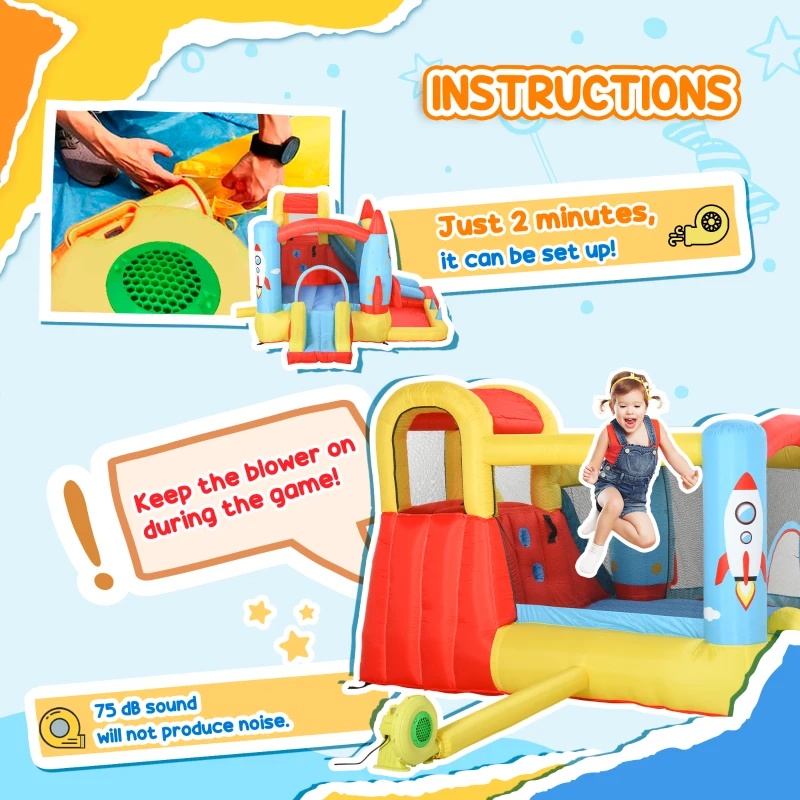 Outsunny Bouncy Castle Inflatable Trampoline Slide Pool Rocket Design 3.4 x 2.8 x 1.85m