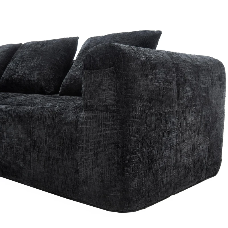 Oversized Modular L-Shaped Sofa with Deep-Seated Sleeper Design, Plush Sectional Sofa with Hidden Side Pockets, 250L x 158W x 60H cm, Black