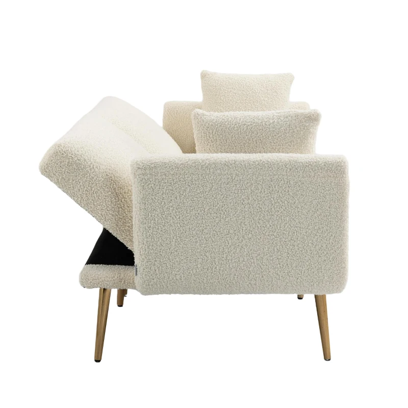 Modern 2-Seater Sofa with 3-Position Adjustable Backrest, Convertible Loveseat with Thick Padded Cushions, 165L x 72.5W x 75H cm, White Teddy