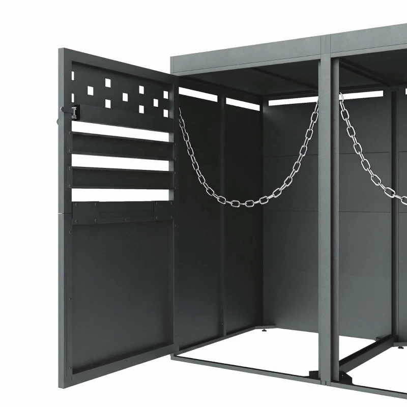 Double Wheelie Bin Storage Box with Planting Top and Tipping Chains, Galvanised Steel Lockable Bin Store with Ventilation Slots, 132L x 80W x 125H cm, Grey