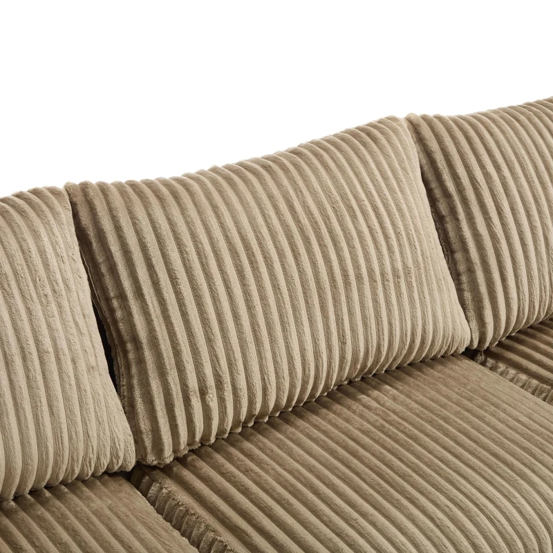 Modular L-Shaped Sectional Sofa with Deep Seat, Plush Corduroy Boneless Couch for Living Room, 257L x 160W x 80H cm, Khaki
