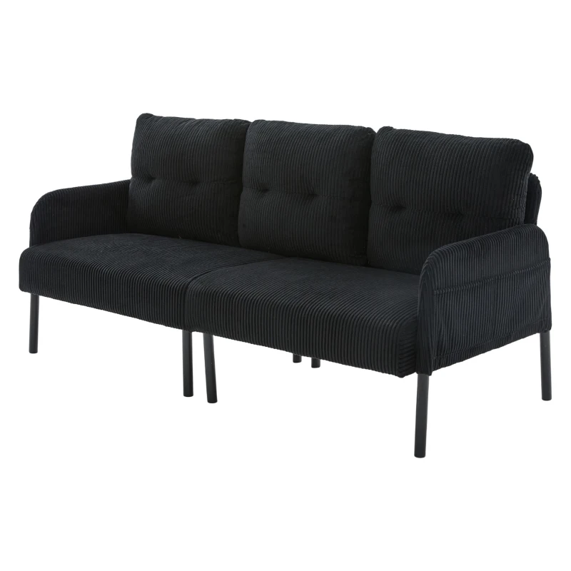 Oversized Two-Seater Corduroy Sofa with Ergonomic Curves, Comfortable Loveseat with Dual Side Storage Pockets, 171L x 72W x 80H cm, Black