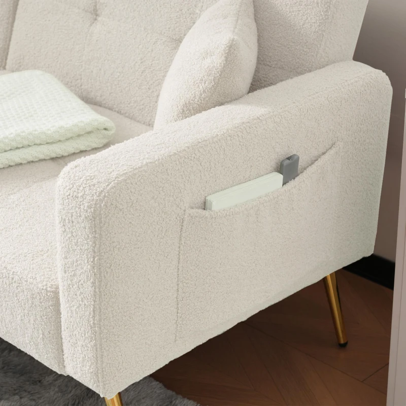 Convertible Sofa Bed with 3‑Position Adjustable Backrest, Comfortable Daybed with High‑Density Foam Seat, 176L x 64W x 75H cm, White