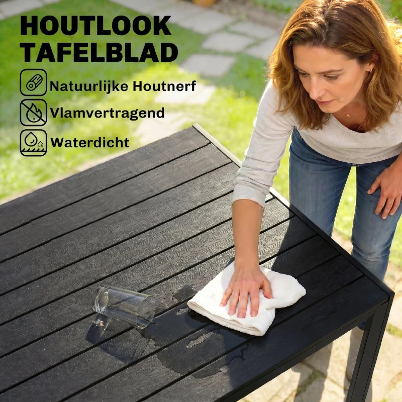 Outsunny Tafel Aluminium WPC eettafel tuintafel tuinmeubel balkon zwart
