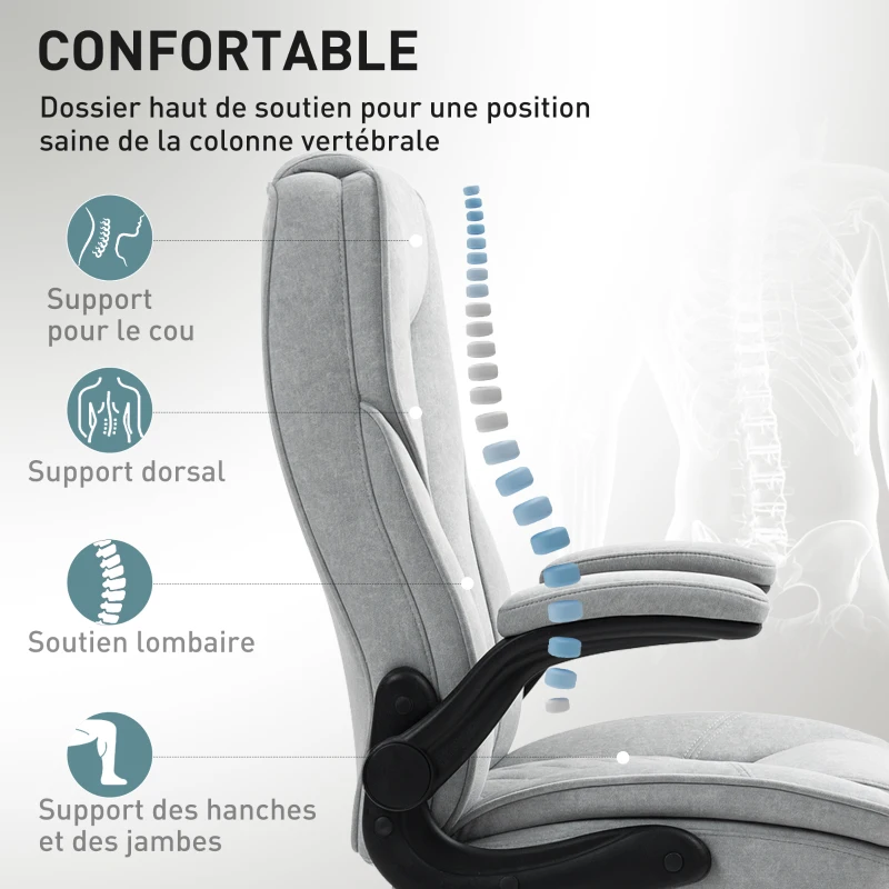 HOMCOM Fauteuil de bureau, chaise bureau ergonomique, hauteur réglable, accoudoirs relevables, 70 x 70 x 114-122 cm, gris