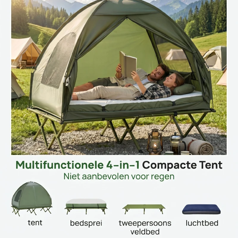 Outsunny Campingbedje met Matras Hoge Slaap Draagbaar, Groen