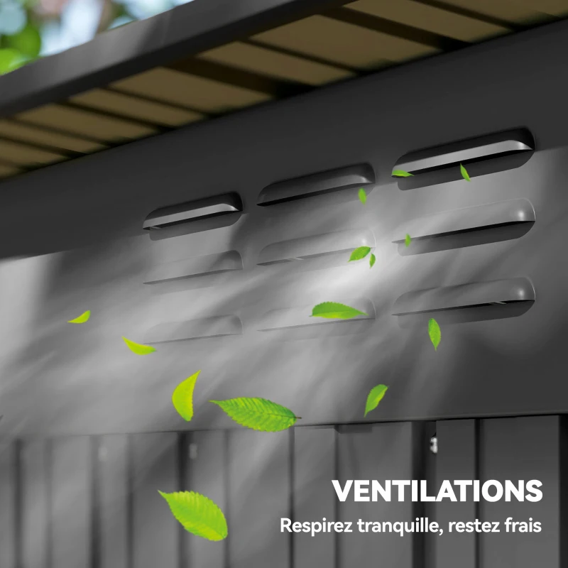 Outsunny Abri de jardin en métal 1,37 m², cabane de jardin, 2 paires de gants, porte coulissante, 159x106x181cm, gris foncé