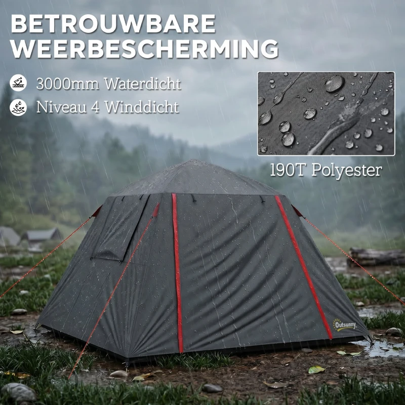 Outsunny Kampeertent 2 Personen 3000mm Waterdicht & Winddicht Koepeltent met 2 Deuren 2 Gaasramen 2 Zijramen Draagtas