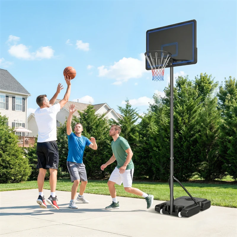 SPORTNOW Panier de Basketball sur Pieds avec Hauteur Réglable de 1,35 à 3,05 m avec Roues, Base de Lestage et Sac de Sable, Bleu