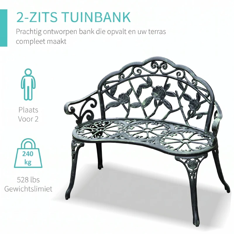 Outsunny Tweedezits Tuinbank 100 cm, Antiek Groen voor Tuin Comfort voor Gezins en Rustbank
