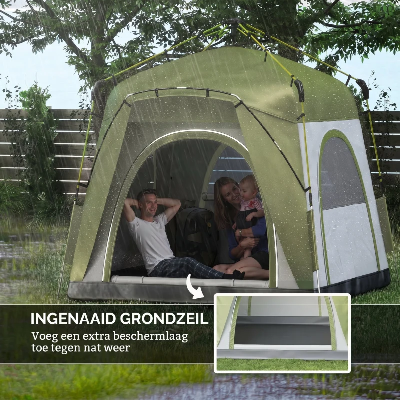 Outsunny 4 Persoons Koepeltent, Grote Familie Koepeltent voor Campen, Ruime 195x240x240cm, Groente(m-5)