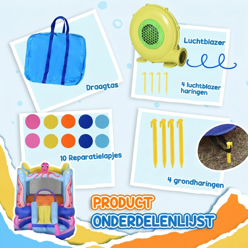 Outsunny opblaasbaar springkasteel met elektrische pomp voor 2 kinderen octopus ontwerp 360 x 175 x 180 cm