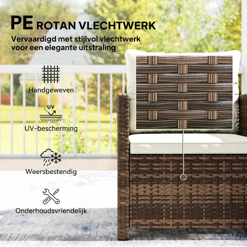Outsunny Rattan bistroset, 3-delig tuinmeubelset met 2 stoelen, glazen tafel met 2 niveaus, afneembare kussens, crème