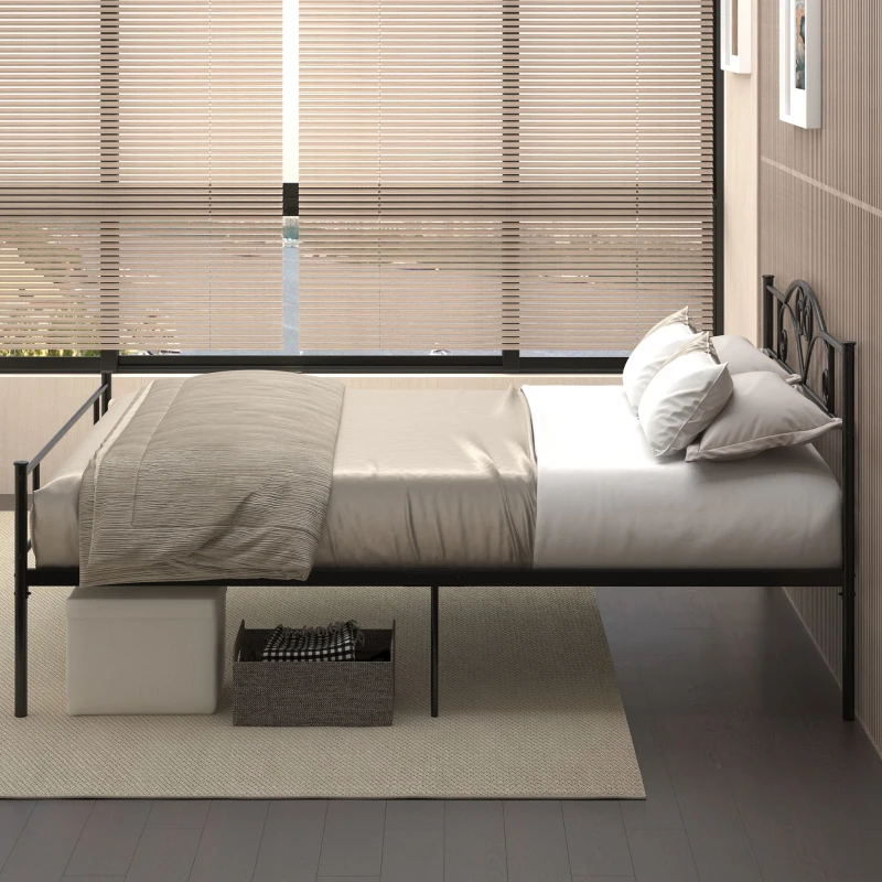 HOMCOM Bett 160 x 200 cm Bettrahmen mit Lattenrost aus Stahl, Unterbettaufbewahrung, Doppelbett, Schwarz