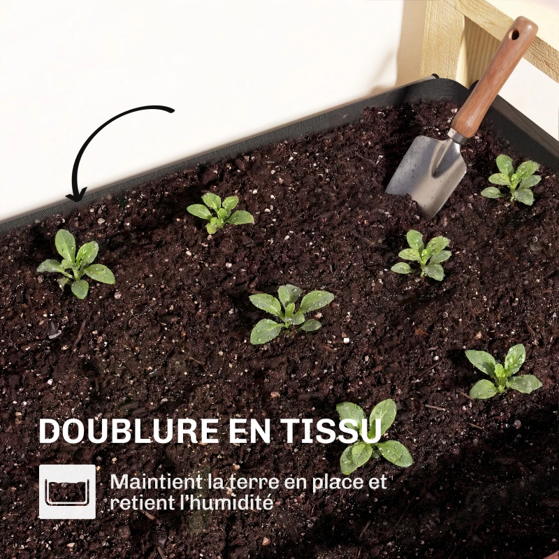 Outsunny Carré Potager avec pieds Lit de Jardin Surélevé 4 trous de drainage et Tissu non tissé,  98 x 37 x 90 cm, gris