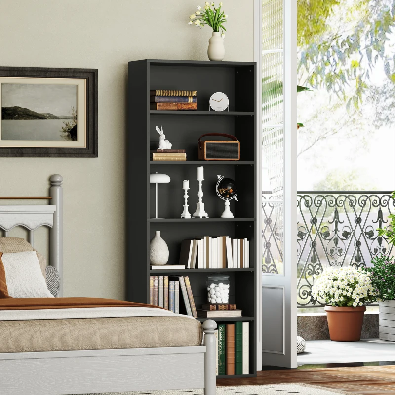 HOMCOM Bibliothèque étagère de rangement 6 niveaux avec étagères réglables pour salon, chambre, bureau, 60x24x158,5cm, noir