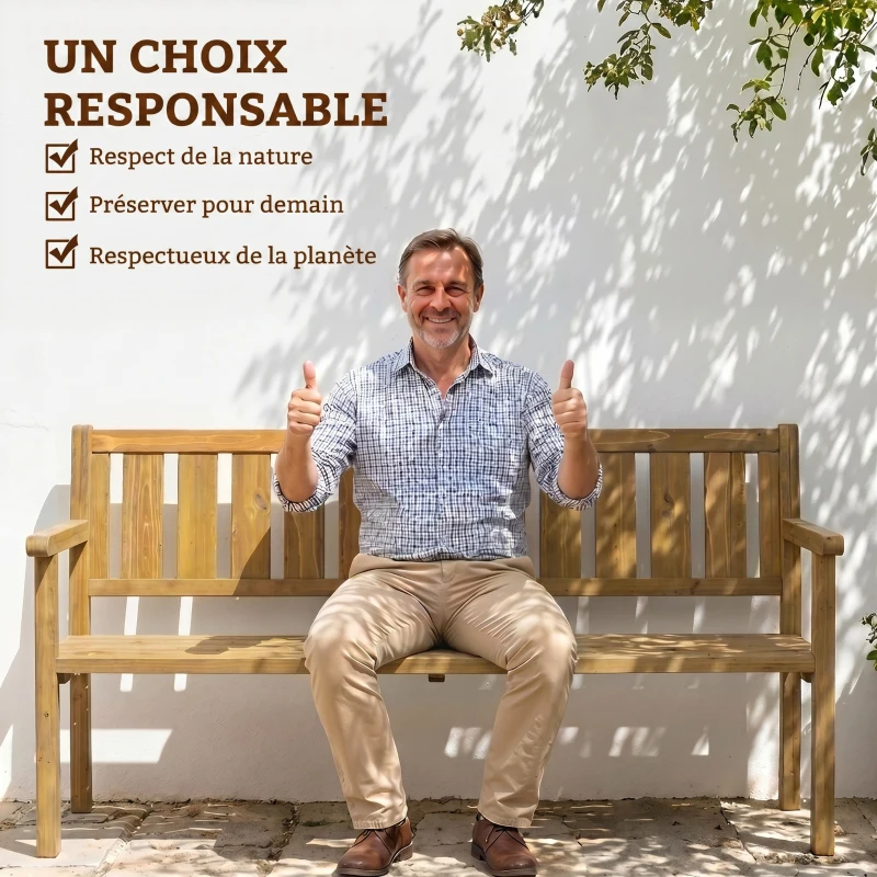 Outsunny Banc de Jardin 3 Places en Bois Banquette Terrasse avec Capacité 360kg Robuste Siège pour Balcon Parc et Porche Teck