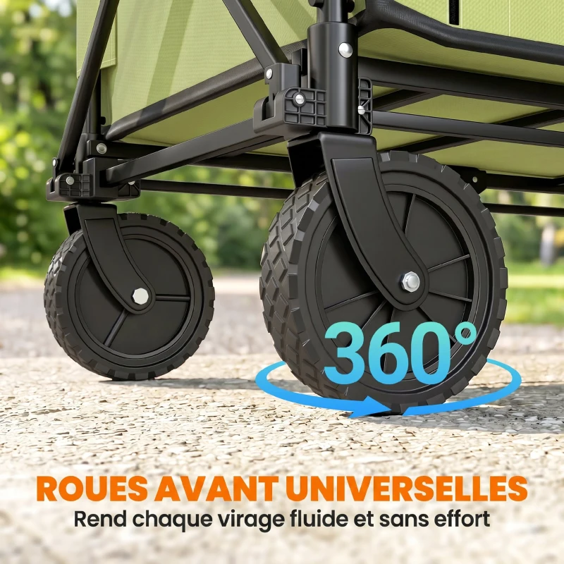 Outsunny Chariot de jardin pliable 130 L chariot de transport sac amovible poignée télescopique rotative 90 x 50 x 60 cm noir