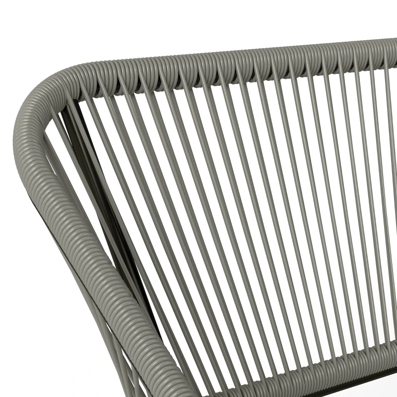 Outsunny 3-Delig Outdoor Meubelset, 1 Tafel, 2 Stoelen, Rotan Vlecht, Stalen Frame, Koffietafel Met Glazen Blad, Donkergrijs