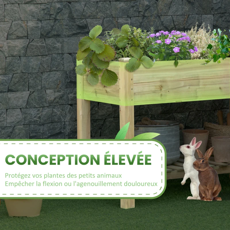 Outsunny Jardinière surélevée avec Étagère de Rangement en Bois, Carré Potager sur Pied surélevé, 113 x 56 x 84 cm, vert