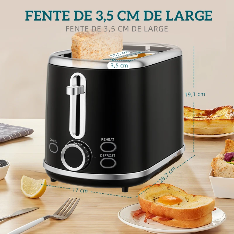 HOMCOM Ensemble bouilloire et grille-pain, bouilloire en acier inoxydable 1,7 L et 2200 W et grille-pain à 2 tranches, noir