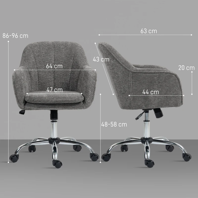 HOMCOM Chaise de bureau, fauteuil de bureau ergonomique réglable en hauteur, siège pivotante, fonction de bascule, gris