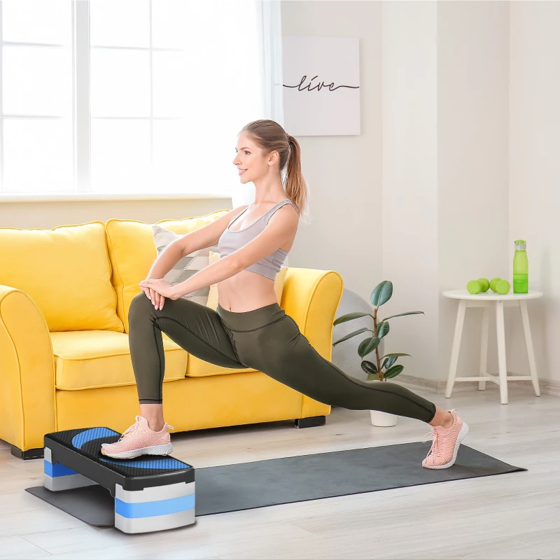 HOMCOM Stepper Fitness Aérobic hauteur réglable 10/15/20 cm surface antidérapante 80 x 31 x 20 cm noir bleu