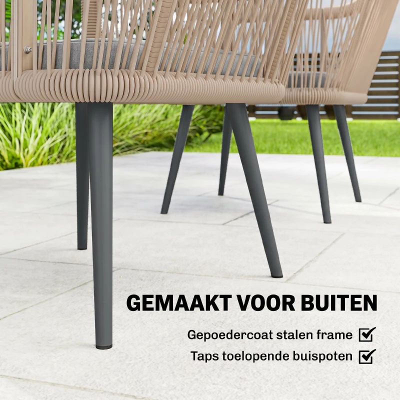 Outsunny Tuinstoel 2-delige set weerbestendig tuinstoelen met armleuning zitkussen metalen frame tot 120 kg draagbaar Lichtgrijs