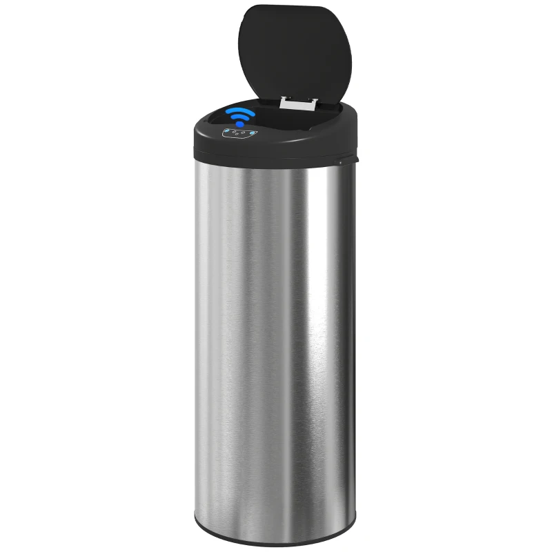 HOMCOM Bidone per Rifiuti da 55L con Sensore per Apertura Automatica e Chiusura Ammortizzata, 32x30x72.5 cm, Argento
