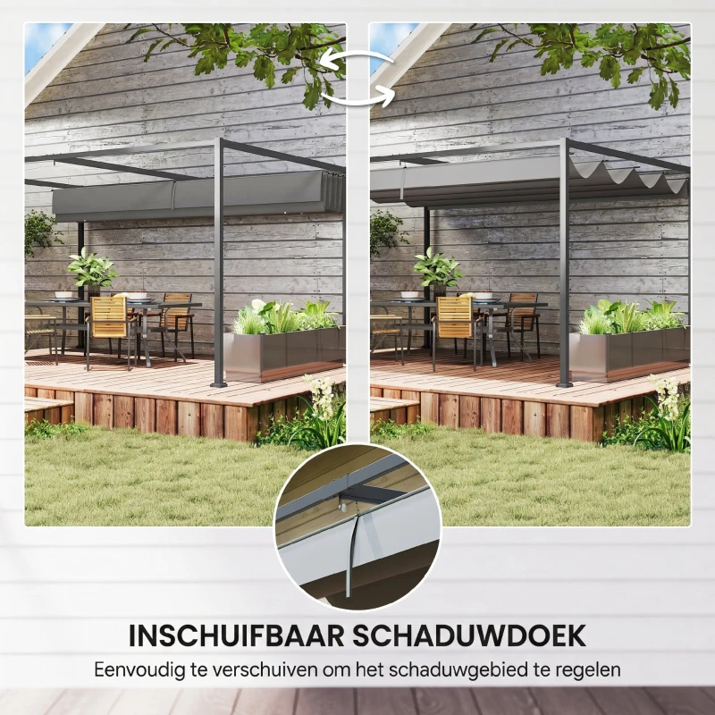 Outsunny Pergola, Robuuste Zonwering voor Tuin, Balkon, Terras, van Metaal en Kunststof, UV- en Waterbestendig, Donkergrijs