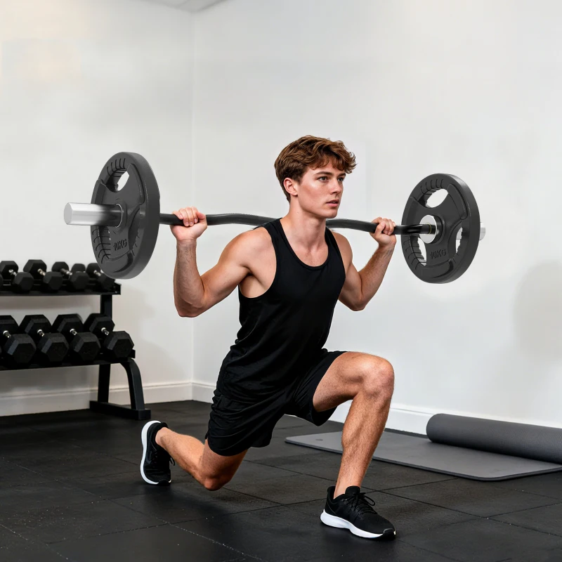 SPORTNOW 4ft Olympic EZ Curl Bar, Barbell Bar for 2" Weight Plates with Non-Slip Hand Grip 120cm