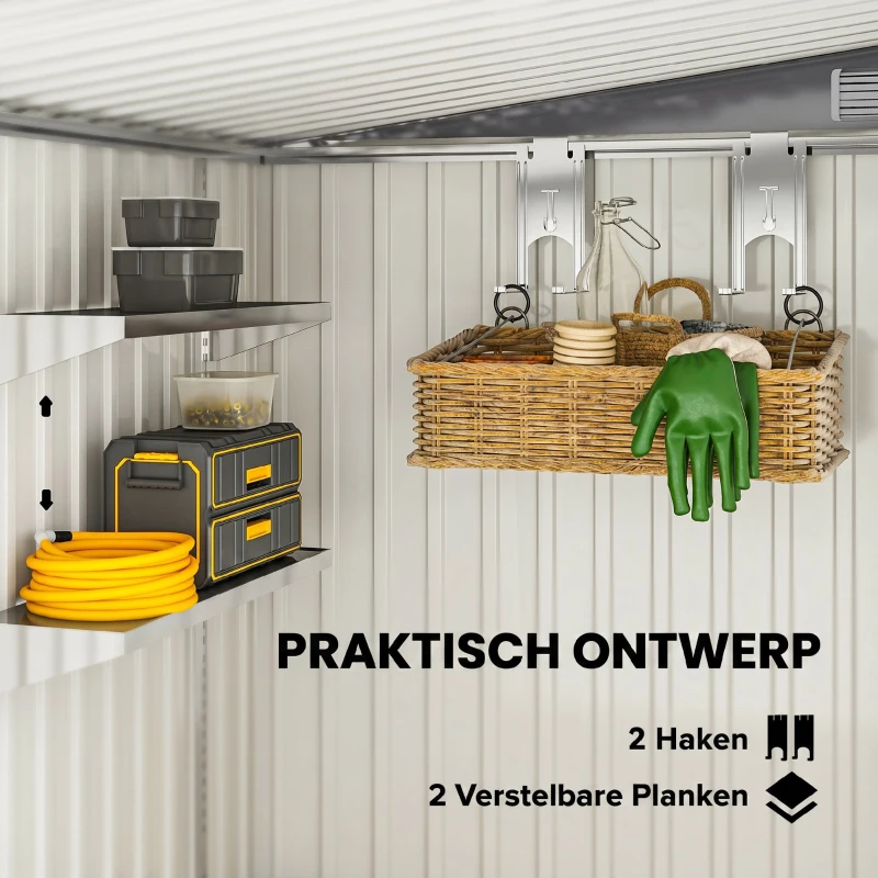 Outsunny Metalen Opbergschuur 2,81m² 154x206,5x181 cm Schuurtje met lessenaarsdak Fundament(m-5)