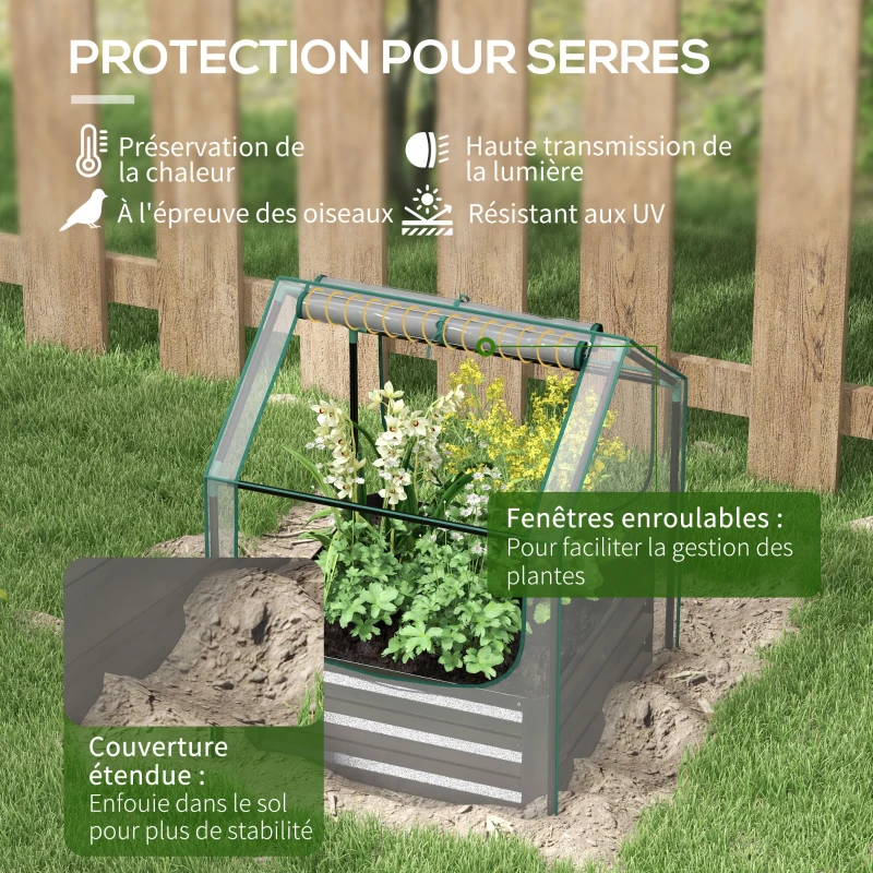 Outsunny Carré potager de jardin avec mini serre, jardinière surélevée en acier galvanisé, 70 x 70 x 90 cm, gris foncé