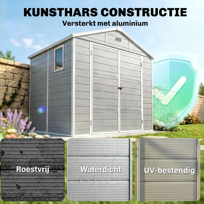 Outsunny Tuinschuur, 4,1m², tuinhuis met zadeldak, 240 x 190 x 180/228 cm
