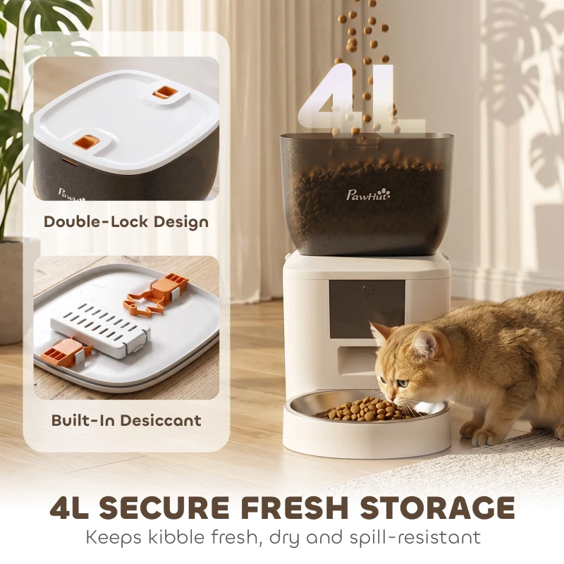 PawHut Automatische kattenvoerautomaat, 2,4G WLAN, 4L, App-Steuerung, 1–10 maaltijden, 10s voeroproep