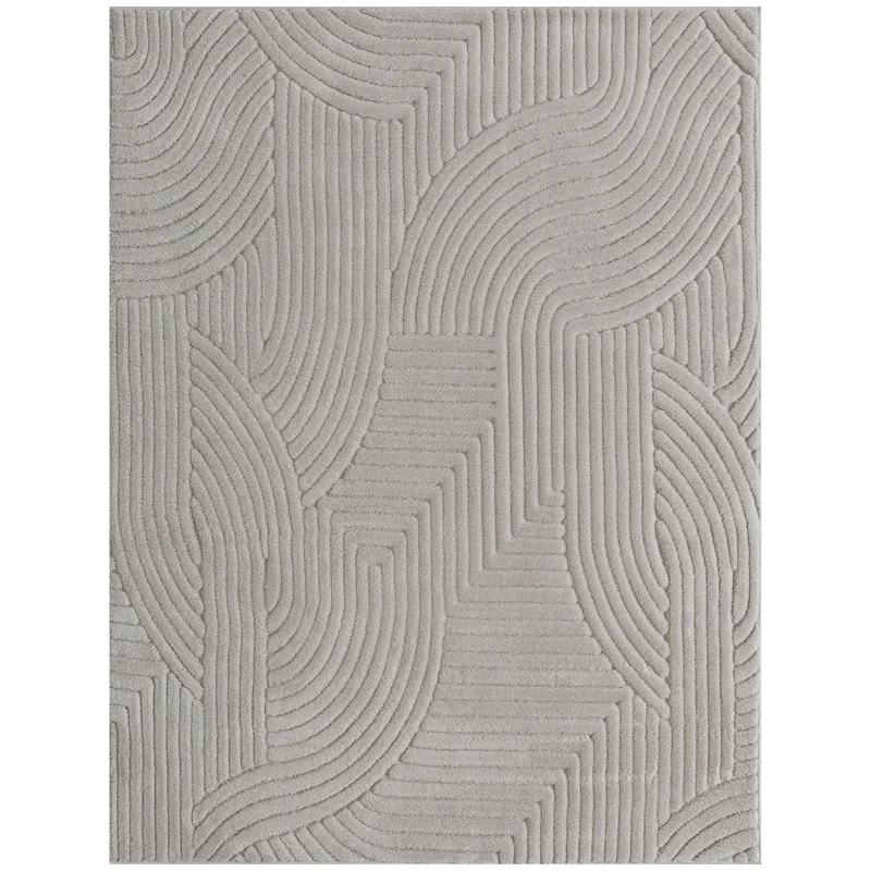 HOMCOM Tapis salon 160 x 120 cm, tapis à poils épais géométrique, moelleux et antidérapant, gris