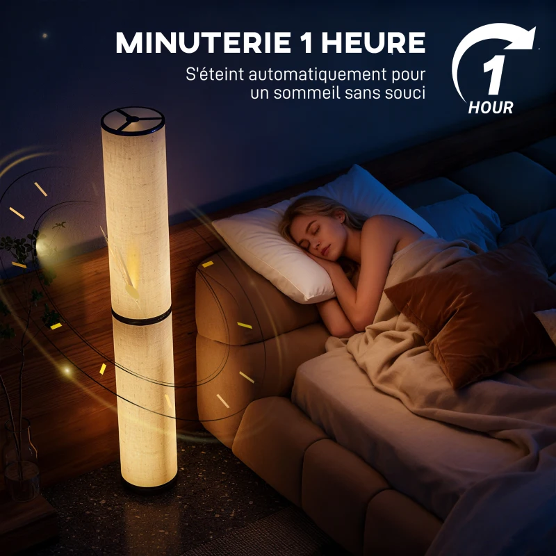 HOMCOM Lampadaire LED, lampadaire sur pied salon à intensité variable, télécommande magnétique, Ø 20 x 135 cm, beige