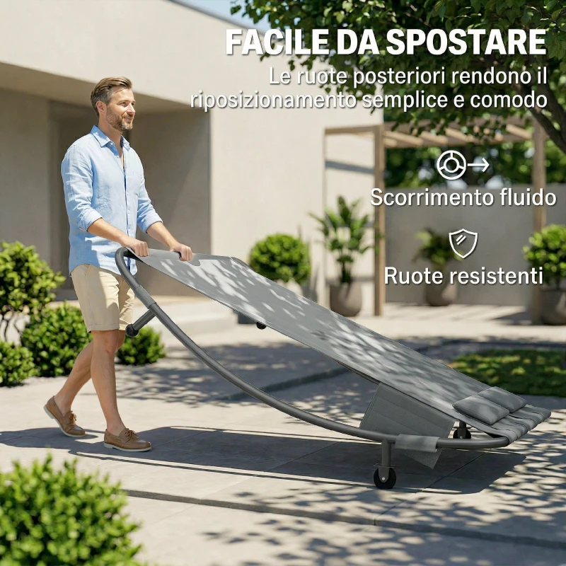 Outsunny Lettino Prendisole Doppio con Baldacchino Rimovibile, Ruote, Cuscini e Tasche, Grigio