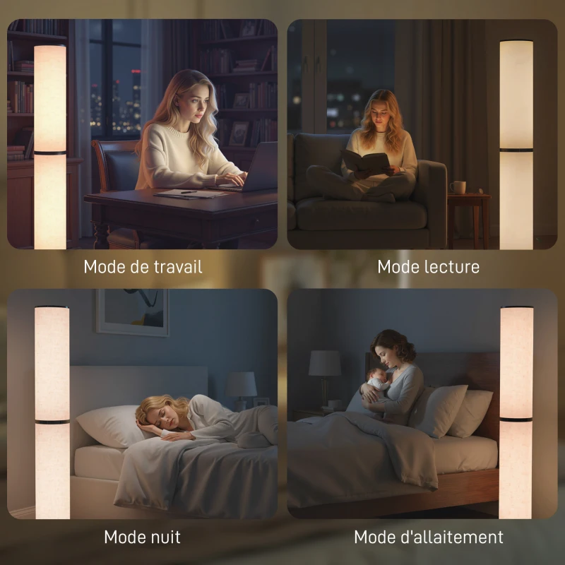 HOMCOM Lampadaire LED, lampadaire sur pied salon à intensité variable, télécommande magnétique, Ø 20 x 135 cm, beige