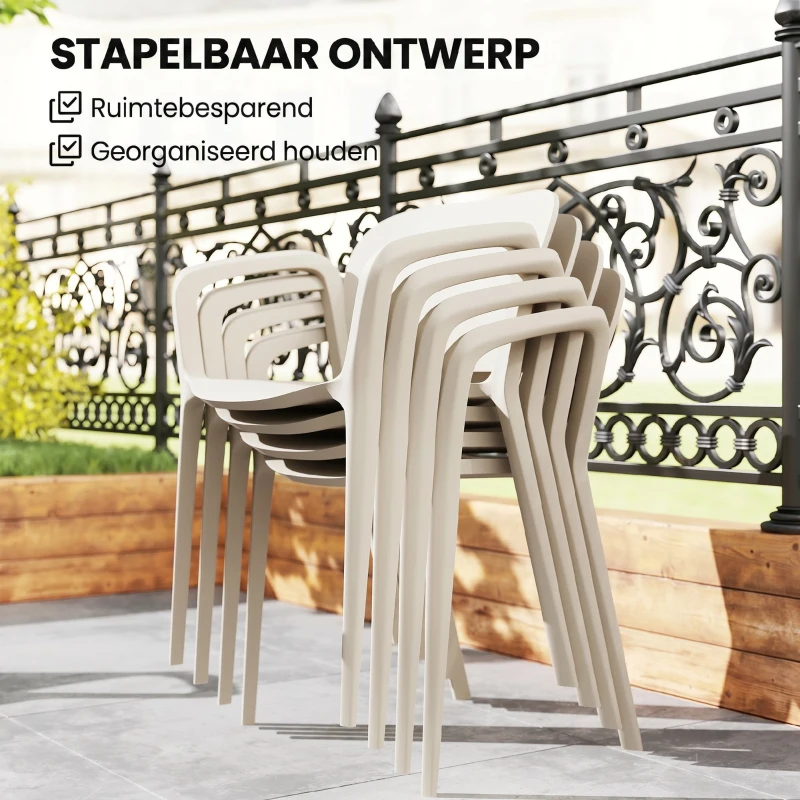 Outsunny Set van 4 Weerbestendige Tuinstoelen uit Kunststof, Stapelstoel met Arm- en Rugleuning tot 120 kg Belastbaar