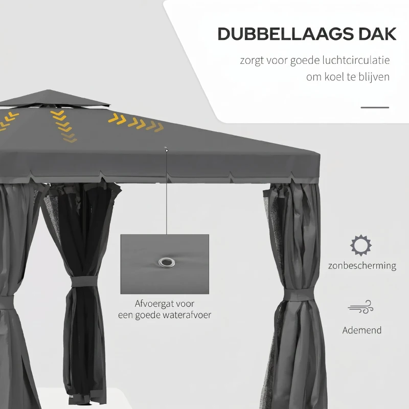 Outsunny paviljoen voor in de tuin met tweelaags dak donkergrijs 3 x 3 x 2.7m