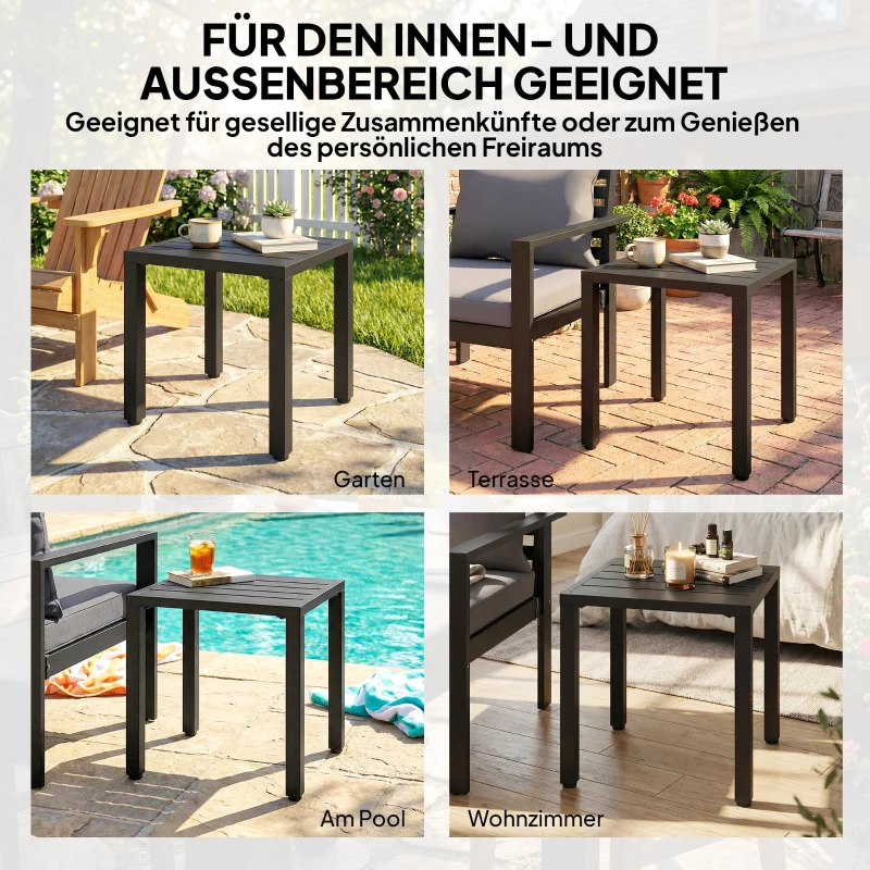 Outsunny Beistelltisch Garten wetterfester Gartentisch mit Lamellendesign, Quadratisch 45 x 45 x 45,5 cm
