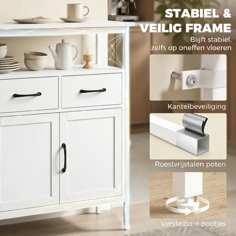 HOMCOM Dressoir met Verstelbare Planken, Buffetkast met Laden, 95 cm, Wit