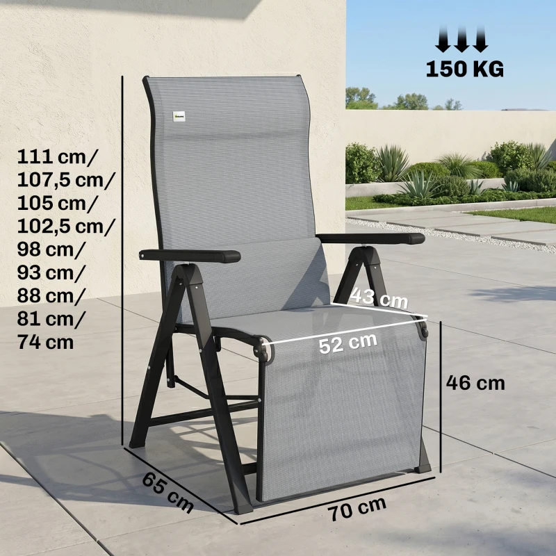Outsunny Sdraio da Giardino Zero Gravity Pieghevole e Reclinabile a 9 Livelli con Cuscino Lombare, Grigio