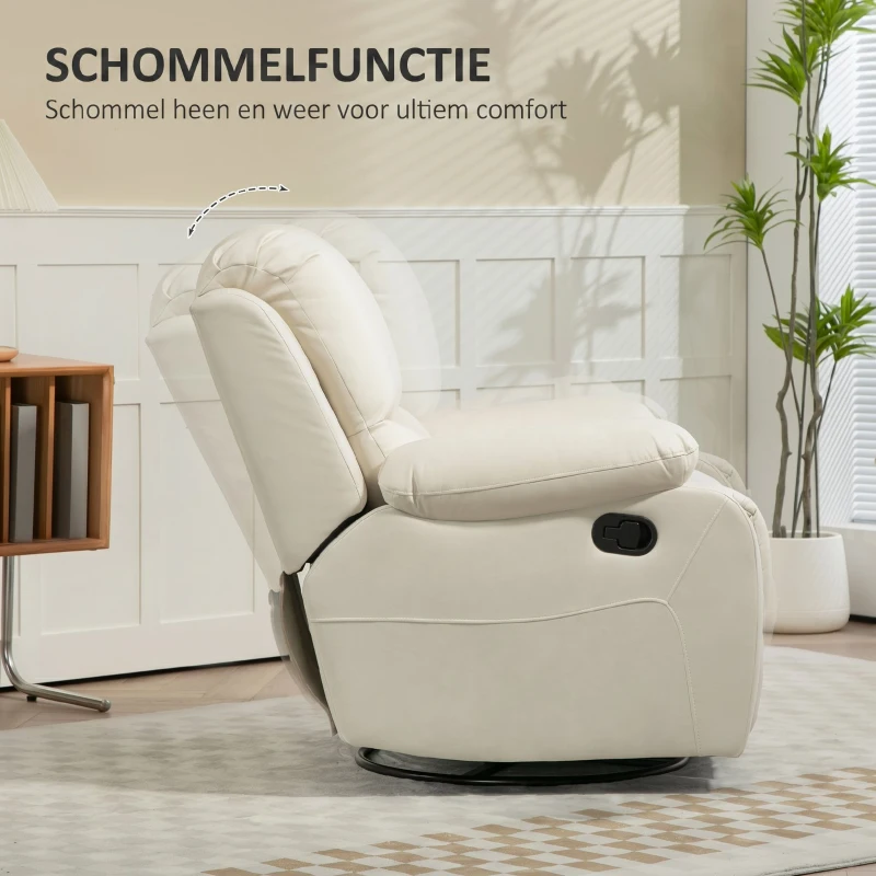 HOMCOM Relaxstoel, verstelbare leuning & voetsteun, draaibaar, tot 150 kg, stalen frame, 93x100x98cm, Crèmewit(m-5)