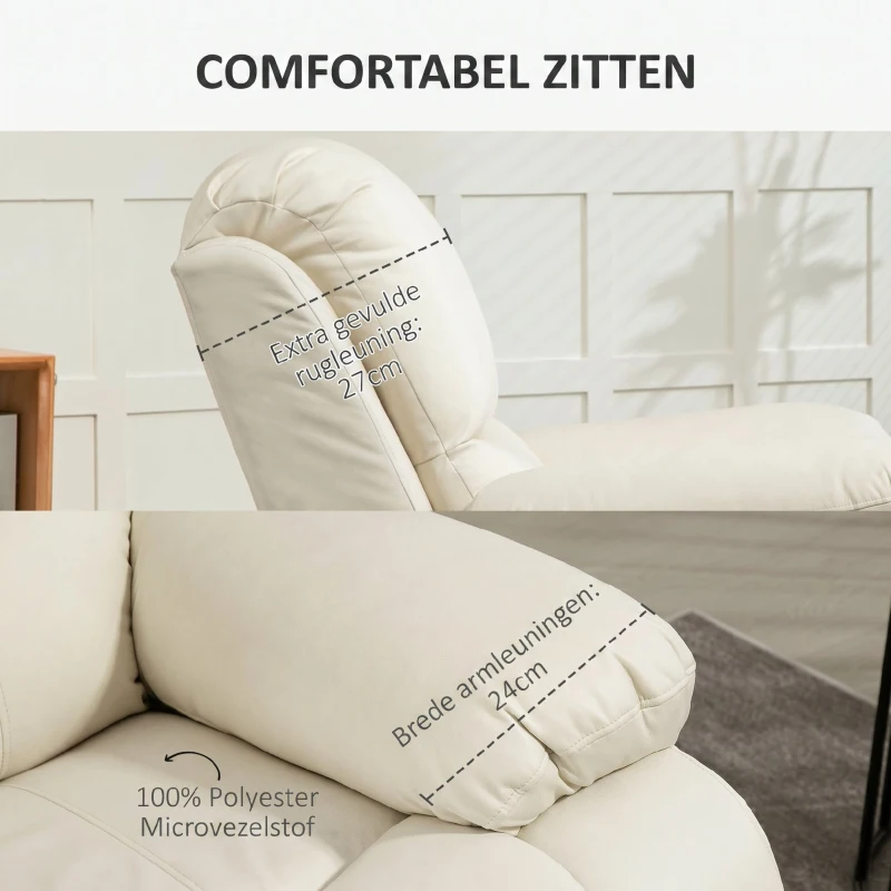 HOMCOM Relaxstoel, verstelbare leuning & voetsteun, draaibaar, tot 150 kg, stalen frame, 93x100x98cm, Crèmewit(m-7)