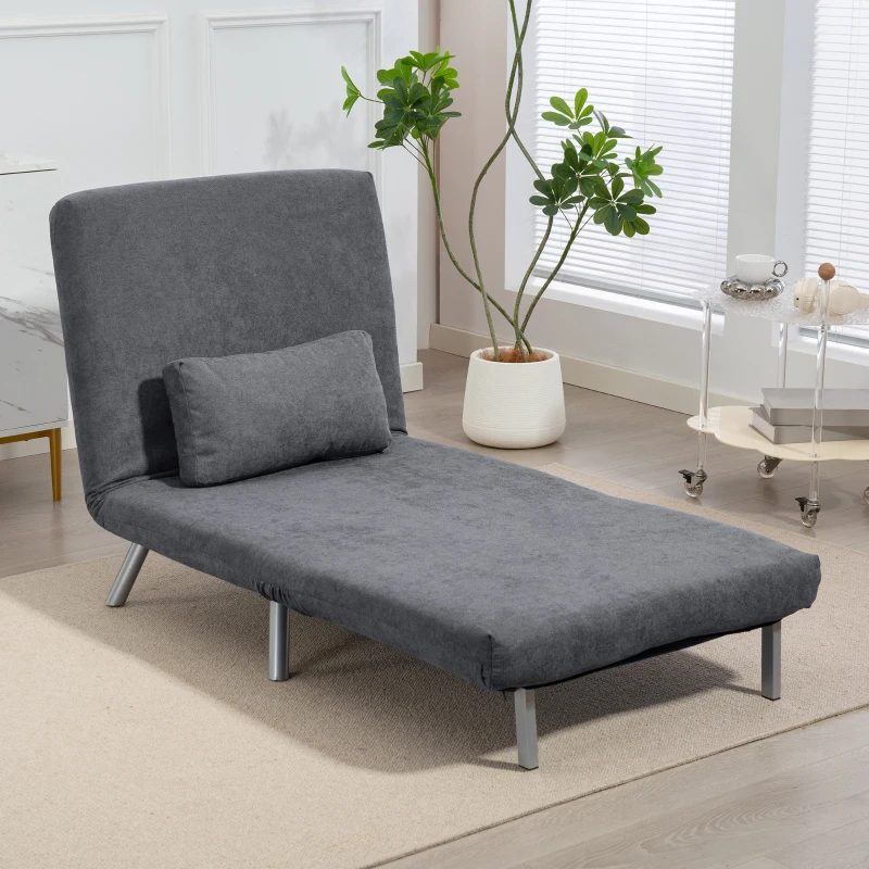 HOMCOM Fauteuil convertible 1 place, fauteuil-lit clic-clac 3 en 1 avec dossier réglable, oreiller, assise large, gris foncé